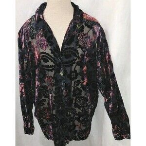 Bridgetown Collection Blouse Top Womens Large Multicolor Velvet Burnout Floral